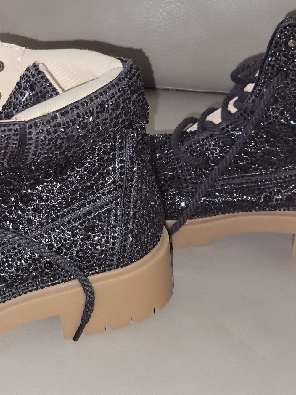 Women's Black Crystal Lace-Up Ankle Boots